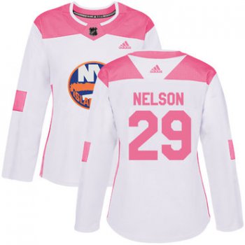 Adidas New York Islanders #29 Brock Nelson White Pink Authentic Fashion Women's Stitched NHL Jersey
