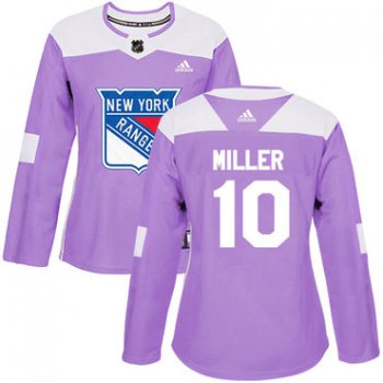 Adidas New York Rangers #10 J.T. Miller Purple Authentic Fights Cancer Women's Stitched NHL Jersey