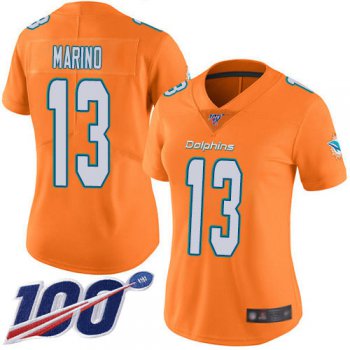 Nike Dolphins #13 Dan Marino Orange Women's Stitched NFL Limited Rush 100th Season Jersey