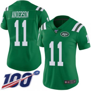 Nike Jets #11 Robby Anderson Green Women's Stitched NFL Limited Rush 100th Season Jersey