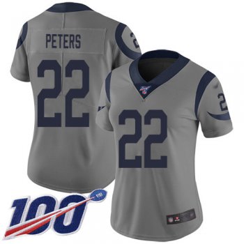 Nike Rams #22 Marcus Peters Gray Women's Stitched NFL Limited Inverted Legend 100th Season Jersey