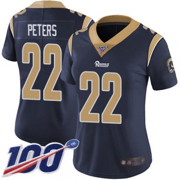 Nike Rams #22 Marcus Peters Navy Blue Team Color Women's Stitched NFL 100th Season Vapor Limited Jersey