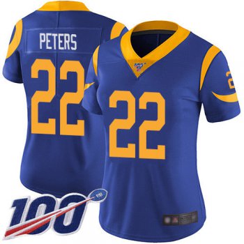 Nike Rams #22 Marcus Peters Royal Blue Alternate Women's Stitched NFL 100th Season Vapor Limited Jersey