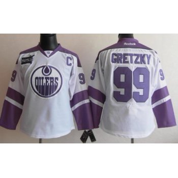 Edmonton Oilers #99 Wayne Gretzky White Womens Fights Cancer Jersey
