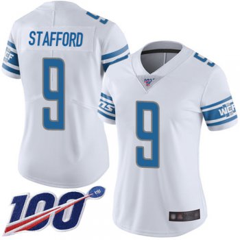 Nike Lions #9 Matthew Stafford White Women's Stitched NFL 100th Season Vapor Limited Jersey
