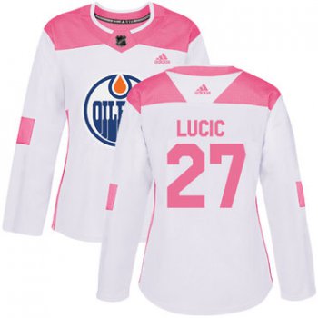 Adidas Edmonton Oilers #27 Milan Lucic White Pink Authentic Fashion Women's Stitched NHL Jersey