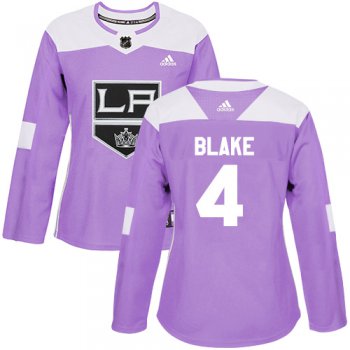 Adidas Los Angeles Kings #4 Rob Blake Purple Authentic Fights Cancer Women's Stitched NHL Jersey