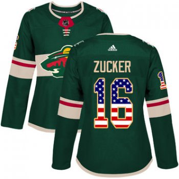 Adidas Minnesota Wild #16 Jason Zucker Green Home Authentic USA Flag Women's Stitched NHL Jersey