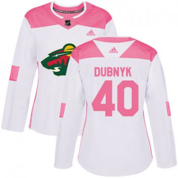 Adidas Minnesota Wild #40 Devan Dubnyk White Pink Authentic Fashion Women's Stitched NHL Jersey