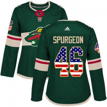 Adidas Minnesota Wild #46 Jared Spurgeon Green Home Authentic USA Flag Women's Stitched NHL Jersey