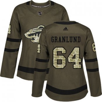 Adidas Minnesota Wild #64 Mikael Granlund Green Salute to Service Women's Stitched NHL Jersey