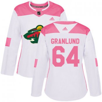 Adidas Minnesota Wild #64 Mikael Granlund White Pink Authentic Fashion Women's Stitched NHL Jersey