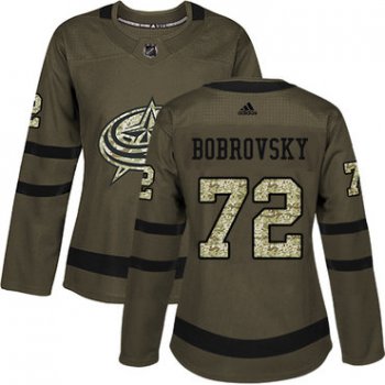Adidas Columbus Blue Jackets #72 Sergei Bobrovsky Green Salute to Service Women's Stitched NHL Jersey