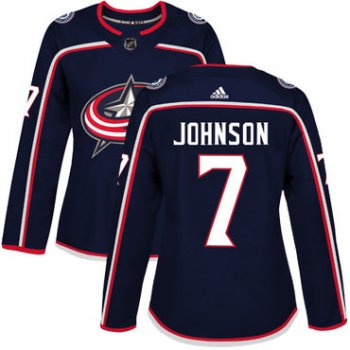 Adidas Columbus Blue Jackets #7 Jack Johnson Navy Blue Home Authentic Women's Stitched NHL Jersey