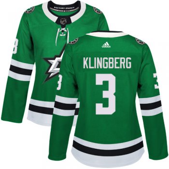 Adidas Dallas Stars #3 John Klingberg Green Home Authentic Women's Stitched NHL Jersey
