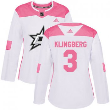 Adidas Dallas Stars #3 John Klingberg White Pink Authentic Fashion Women's Stitched NHL Jersey