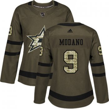 Adidas Dallas Stars #9 Mike Modano Green Salute to Service Women's Stitched NHL Jersey