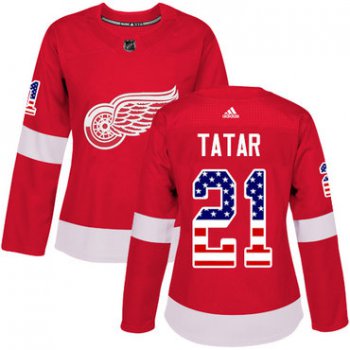 Adidas Detroit Red Wings #21 Tomas Tatar Red Home Authentic USA Flag Women's Stitched NHL Jersey
