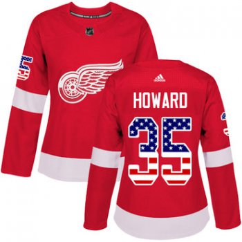 Adidas Detroit Red Wings #35 Jimmy Howard Red Home Authentic USA Flag Women's Stitched NHL Jersey