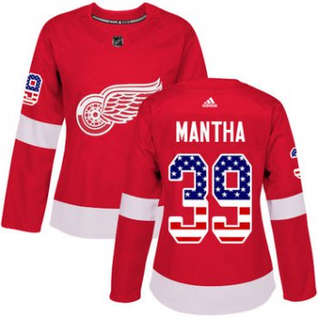 Adidas Detroit Red Wings #39 Anthony Mantha Red Home Authentic USA Flag Women's Stitched NHL Jersey