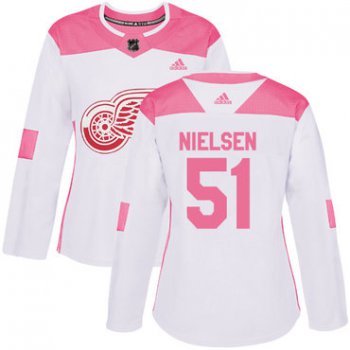 Adidas Detroit Red Wings #51 Frans Nielsen White Pink Authentic Fashion Women's Stitched NHL Jersey