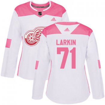 Adidas Detroit Red Wings #71 Dylan Larkin White Pink Authentic Fashion Women's Stitched NHL Jersey