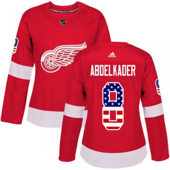 Adidas Detroit Red Wings #8 Justin Abdelkader Red Home Authentic USA Flag Women's Stitched NHL Jersey