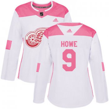 Adidas Detroit Red Wings #9 Gordie Howe White Pink Authentic Fashion Women's Stitched NHL Jersey