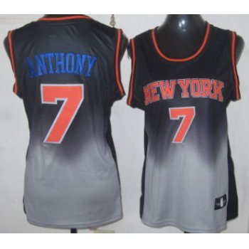 New York Knicks #7 Carmelo Anthony Black/Gray Fadeaway Fashion Womens Jersey