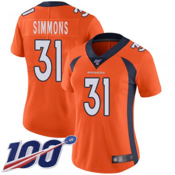 Nike Broncos #31 Justin Simmons Orange Team Color Women's Stitched NFL 100th Season Vapor Limited Jersey