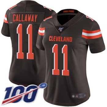 Nike Browns #11 Antonio Callaway Brown Team Color Women's Stitched NFL 100th Season Vapor Limited Jersey