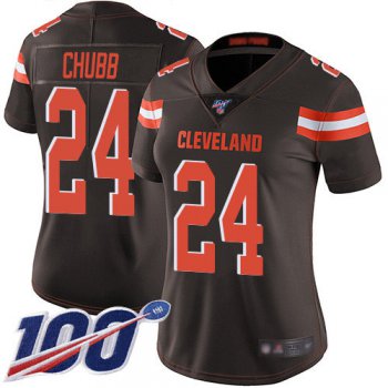 Nike Browns #24 Nick Chubb Brown Team Color Women's Stitched NFL 100th Season Vapor Limited Jersey