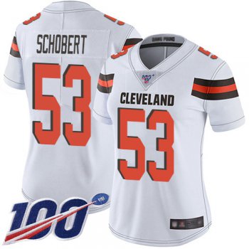 Nike Browns #53 Joe Schobert White Women's Stitched NFL 100th Season Vapor Limited Jersey