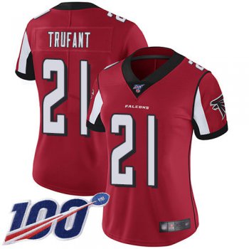 Nike Falcons #21 Desmond Trufant Red Team Color Women's Stitched NFL 100th Season Vapor Limited Jersey