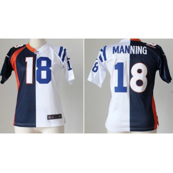 Nike Indianapolis Colts&Denver Broncos #18 Peyton Manning Blue/White Two Tone Womens Jersey