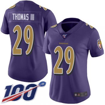 Nike Ravens #29 Earl Thomas III Purple Women's Stitched NFL Limited Rush 100th Season Jersey