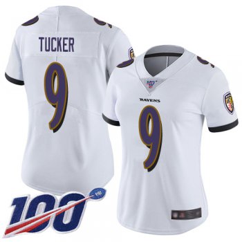 Nike Ravens #9 Justin Tucker White Women's Stitched NFL 100th Season Vapor Limited Jersey