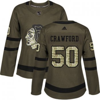 Adidas Chicago Blackhawks #50 Corey Crawford Green Salute to Service Women's Stitched NHL Jersey
