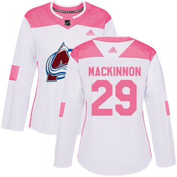 Adidas Colorado Avalanche #29 Nathan MacKinnon White Pink Authentic Fashion Women's Stitched NHL Jersey