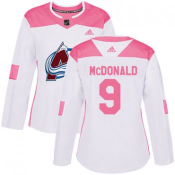 Adidas Colorado Avalanche #9 Lanny McDonald White Pink Authentic Fashion Women's Stitched NHL Jersey