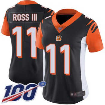 Nike Bengals #11 John Ross III Black Team Color Women's Stitched NFL 100th Season Vapor Limited Jersey