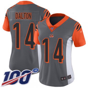Nike Bengals #14 Andy Dalton Silver Women's Stitched NFL Limited Inverted Legend 100th Season Jersey