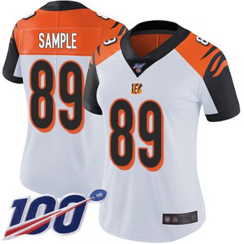 Nike Bengals #89 Drew Sample White Women's Stitched NFL 100th Season Vapor Limited Jersey