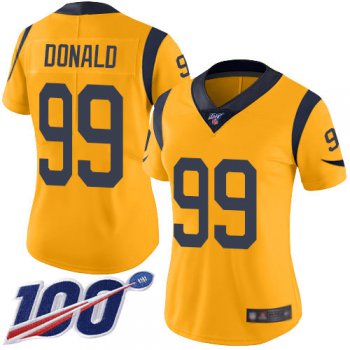 Nike Rams #99 Aaron Donald Gold Women's Stitched NFL Limited Rush 100th Season Jersey