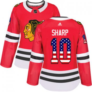 Adidas Chicago Blackhawks #10 Patrick Sharp Red Home Authentic USA Flag Women's Stitched NHL Jersey