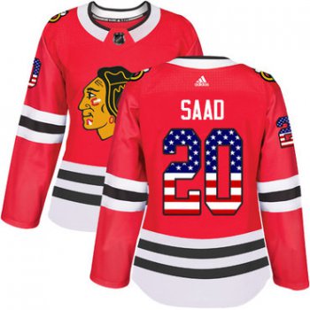 Adidas Chicago Blackhawks #20 Brandon Saad Red Home Authentic USA Flag Women's Stitched NHL Jersey
