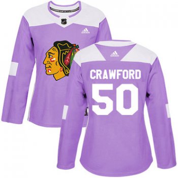 Adidas Chicago Blackhawks #50 Corey Crawford Purple Authentic Fights Cancer Women's Stitched NHL Jersey