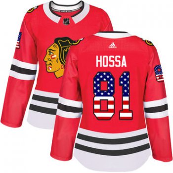 Adidas Chicago Blackhawks #81 Marian Hossa Red Home Authentic USA Flag Women's Stitched NHL Jersey