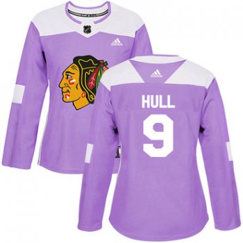 Adidas Chicago Blackhawks #9 Bobby Hull Purple Authentic Fights Cancer Women's Stitched NHL Jersey
