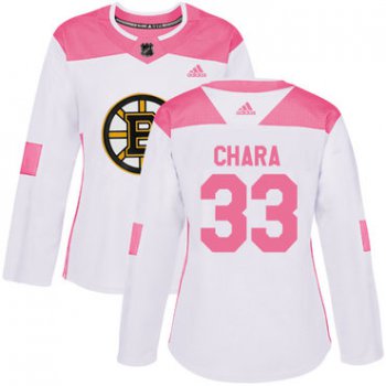 Adidas Boston Bruins #33 Zdeno Chara White Pink Authentic Fashion Women's Stitched NHL Jersey